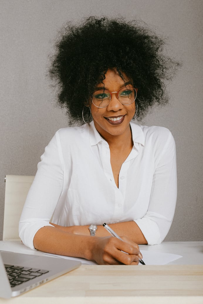 Woman In White Dress Shirt Wearing Eyeglasses